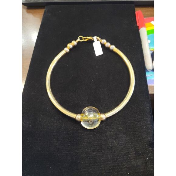 Vintage Clear Modern Center 22mm Clear Lucite Bubble Bead Necklace 12" Choker - Picture 1 of 3